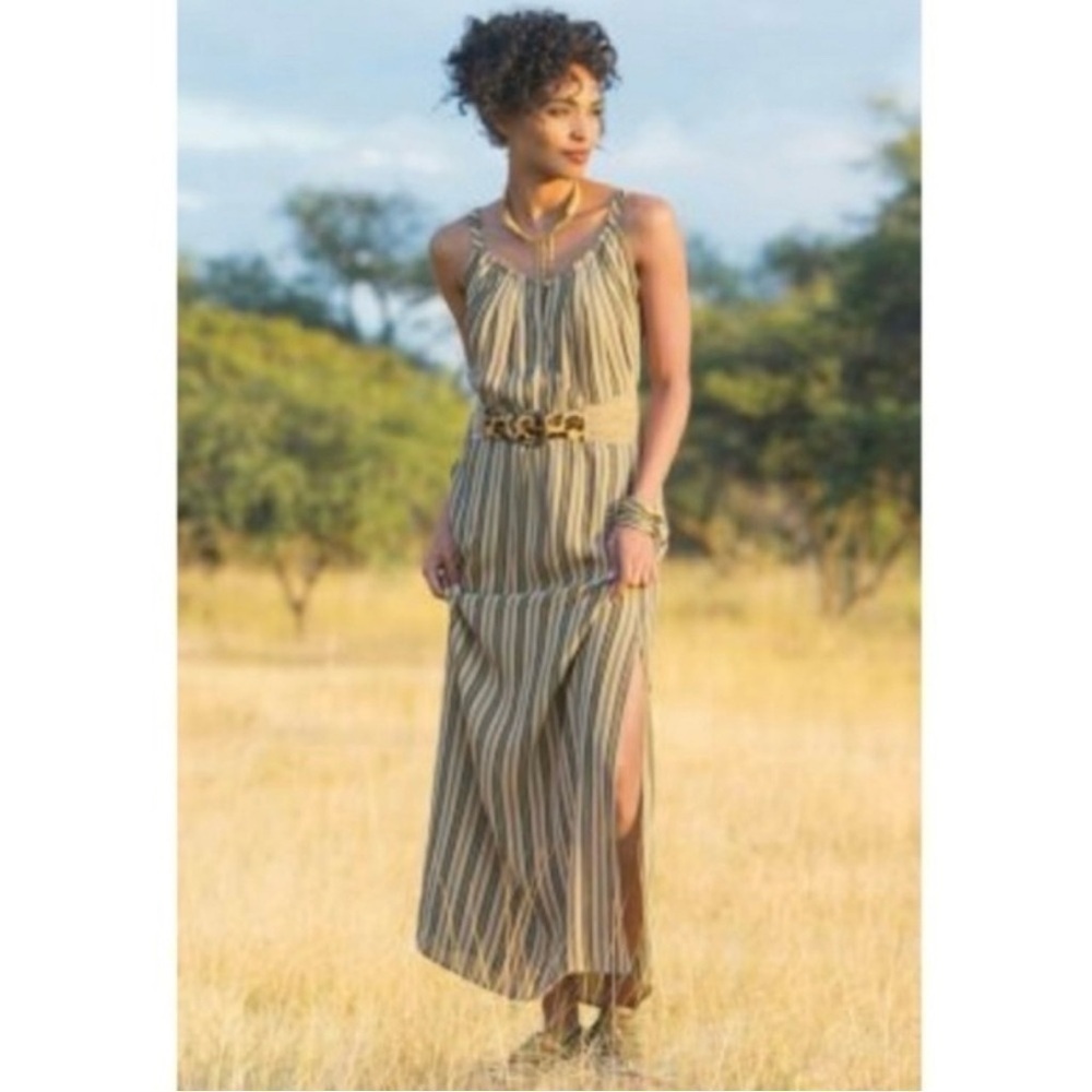 Soft Surroundings NWOT South Shore Striped Tan Maxi Dress Size XS